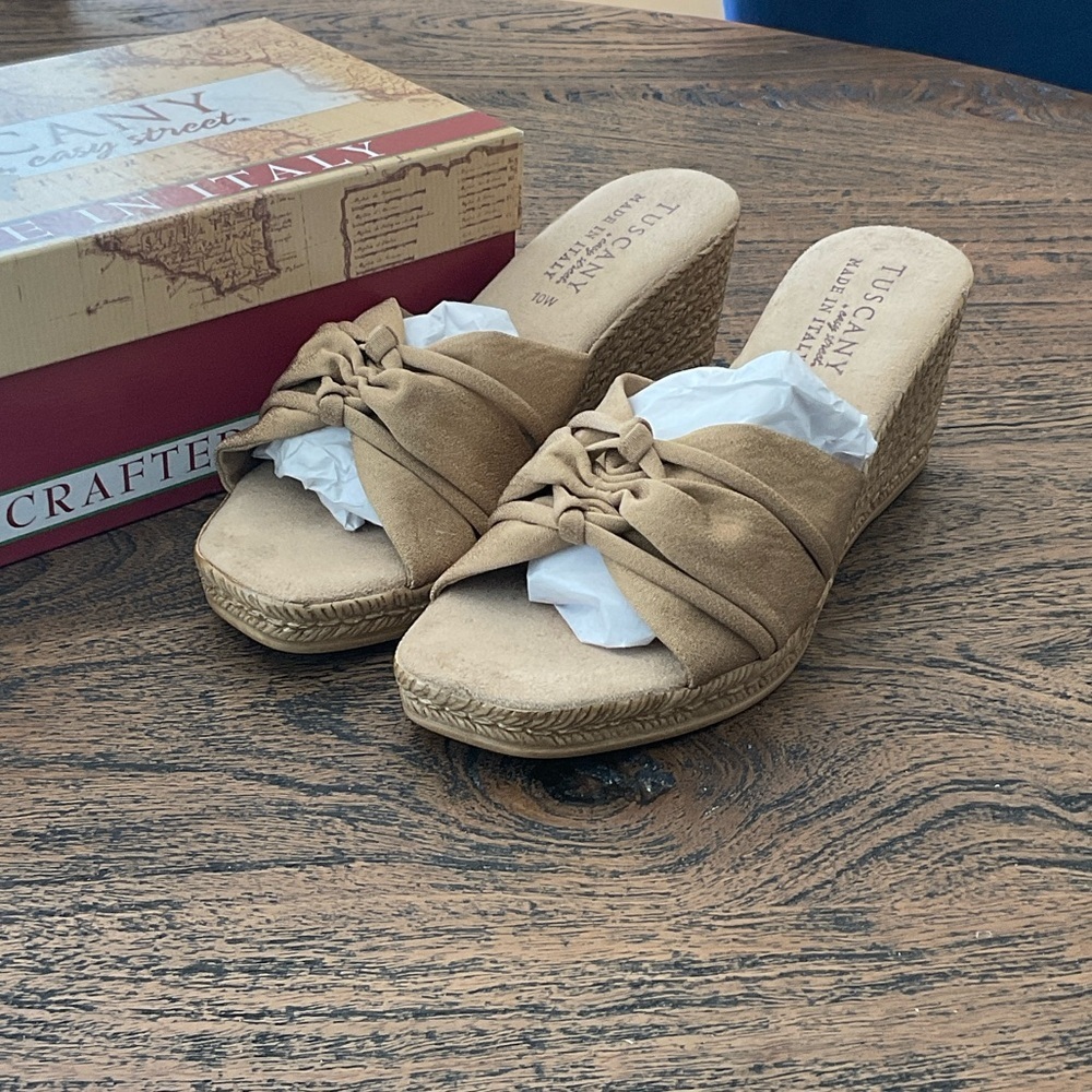 Easy Street Tan Wedge Sandals